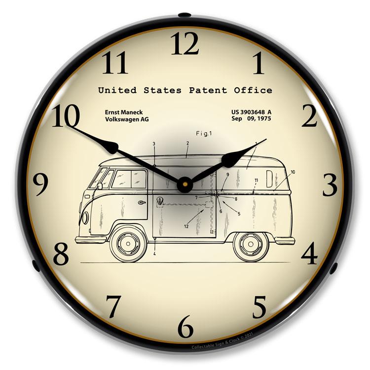 Collectable Sign and Clock - Volkswagen Bus 1975  Patent Clock