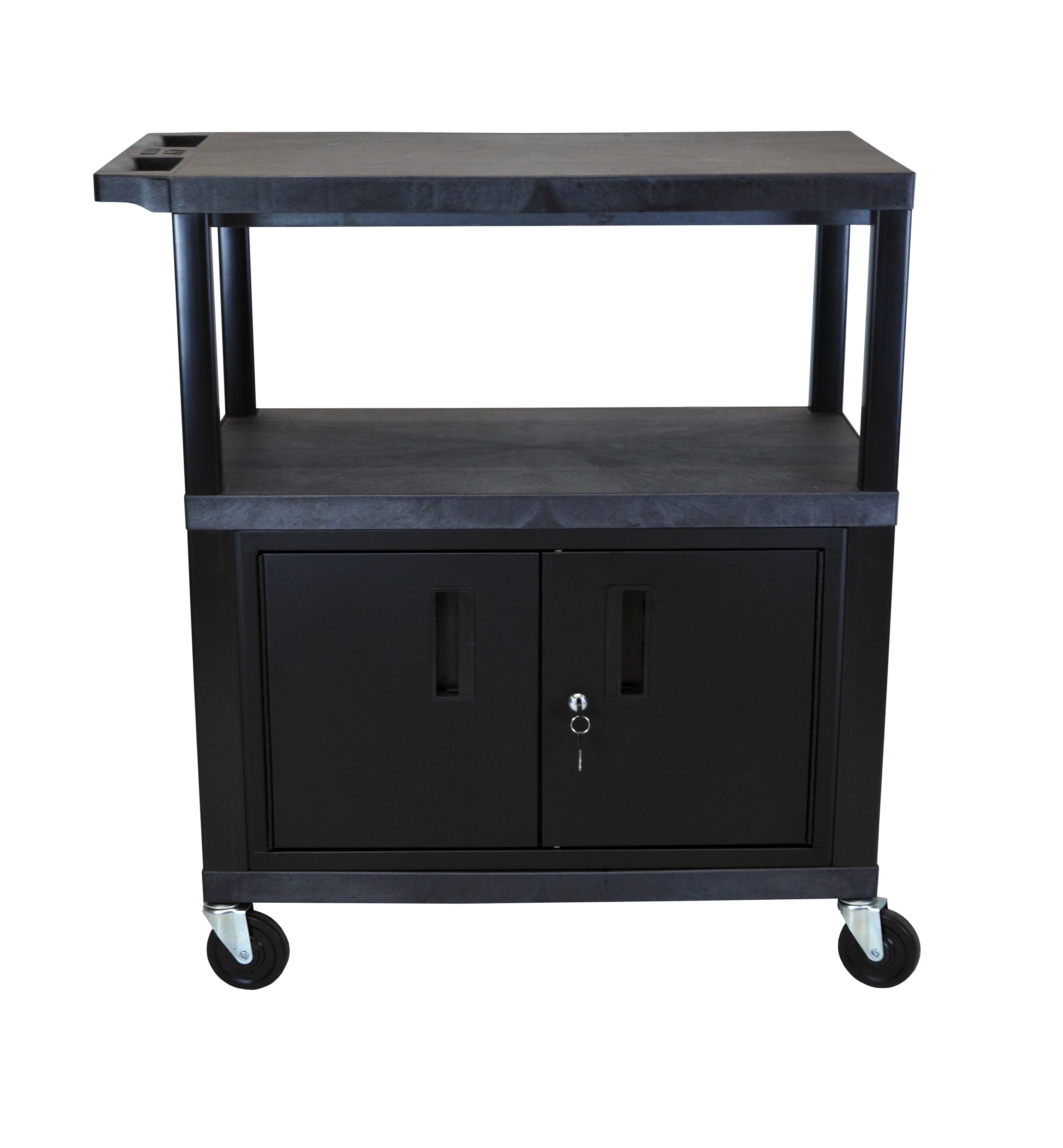 Luxor Black EC38C-B 18x32 Cart W/ 3 Shelves and Cabinet