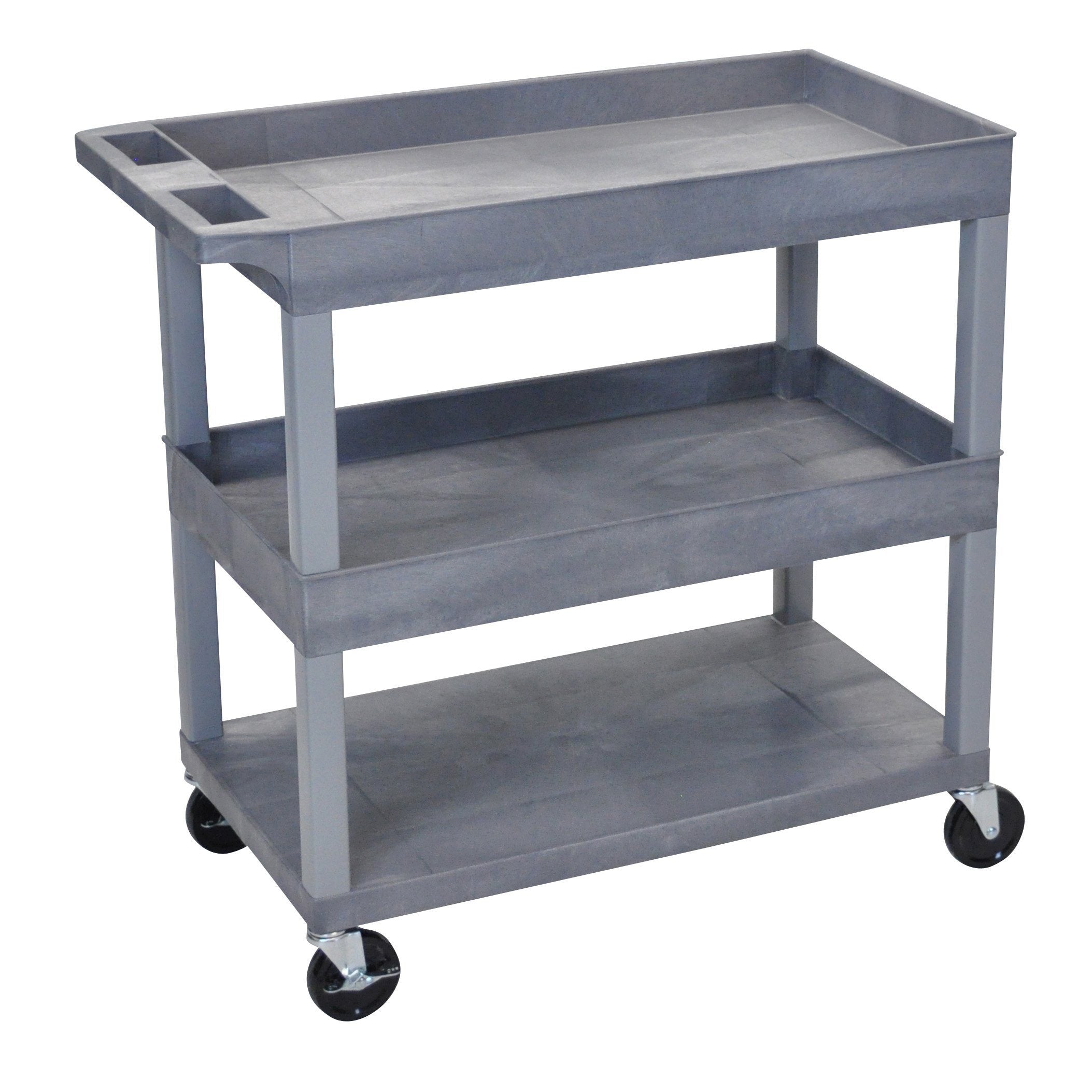 Luxor High Capacity 2 Tubs and 1 Flat Shelf Cart in Gray