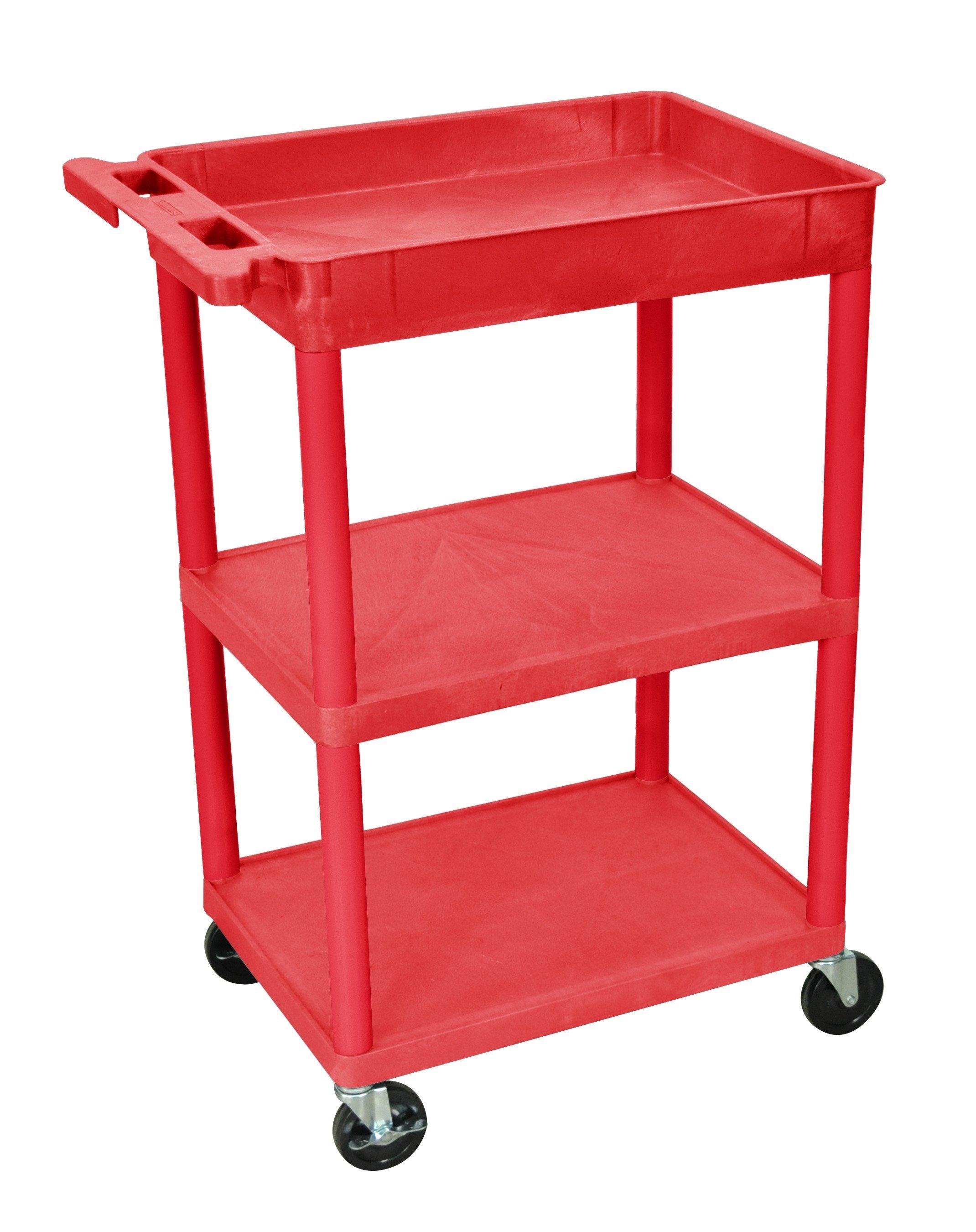 Luxor Tub Cart Red 1 Tub And 2 Flat Shelves