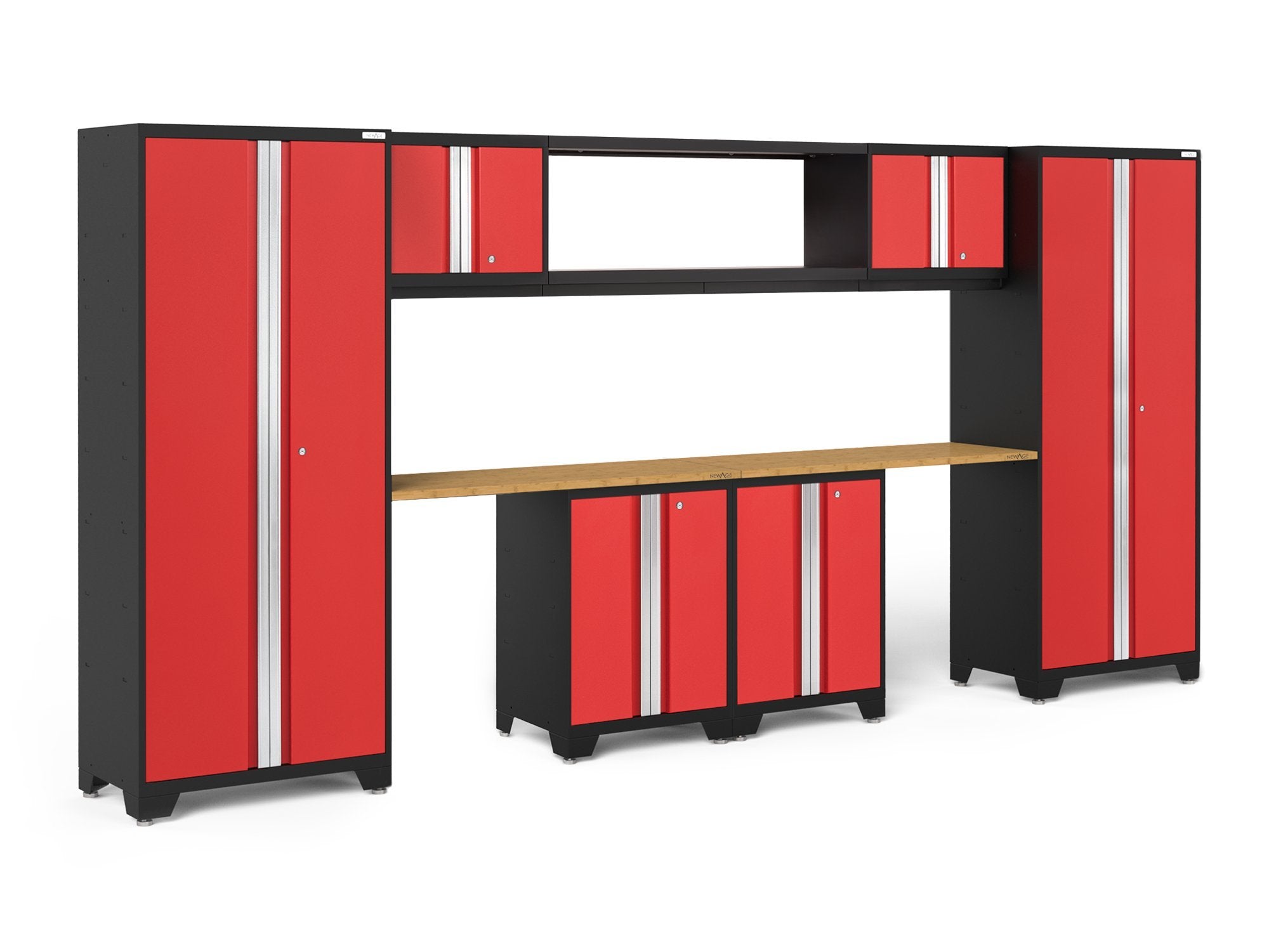 NewAge Bold Series 3.0 Red 9 Piece Set With Bamboo Worktop - 50682