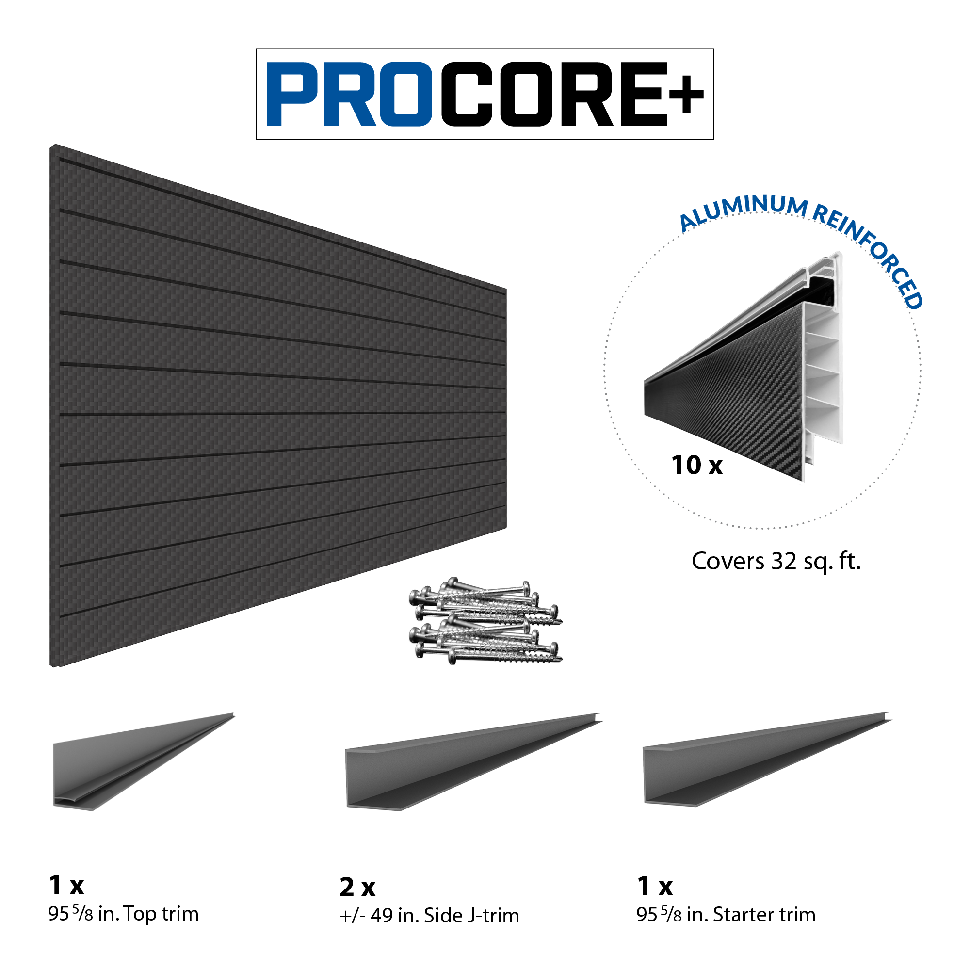 Proslat 8 ft. x 4 ft. PROCORE+ Carbon fiber PVC Slatwall -