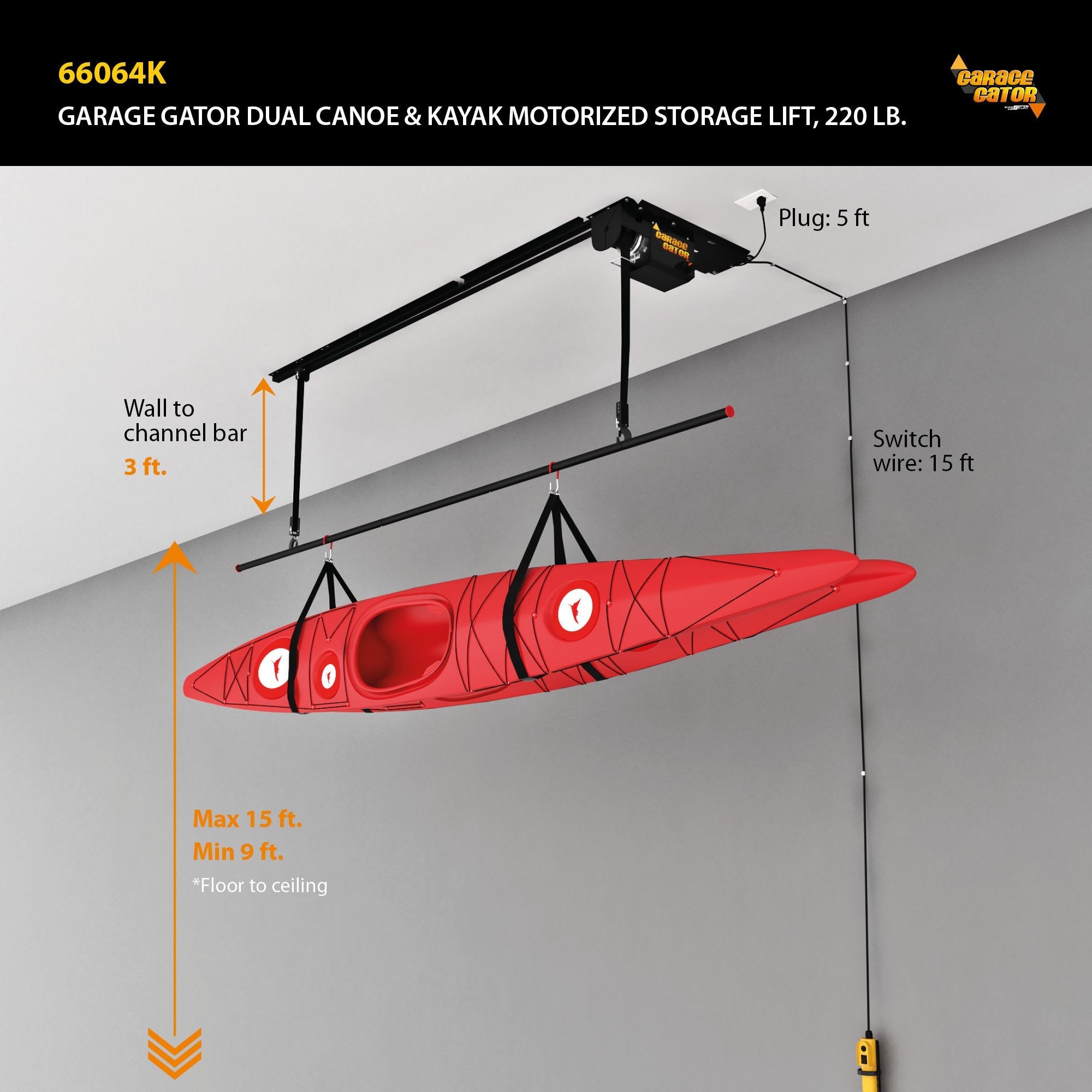 Proslat Garage Gator Dual Canoe & Kayak 220 lb Lift Kit - 