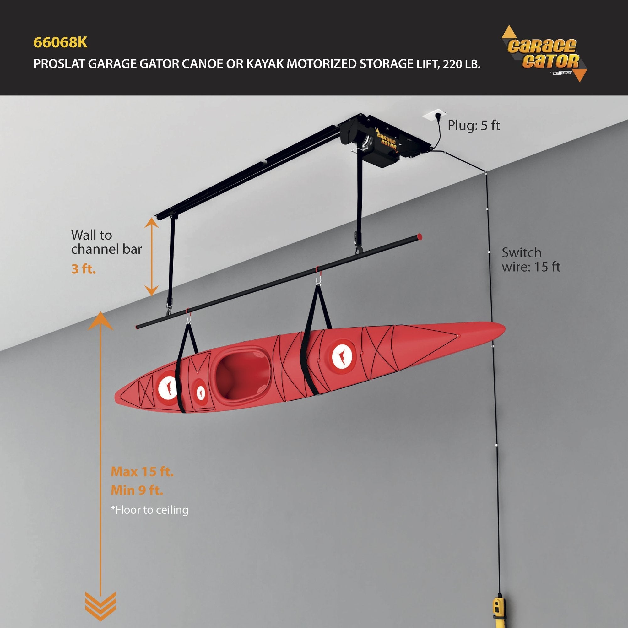 Proslat Garage Gator Single Canoe & Kayak 220 lb Hoist kit -