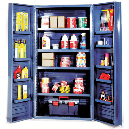 Strong Hold Metal Storage Cabinets with Quantum Plastic Bins