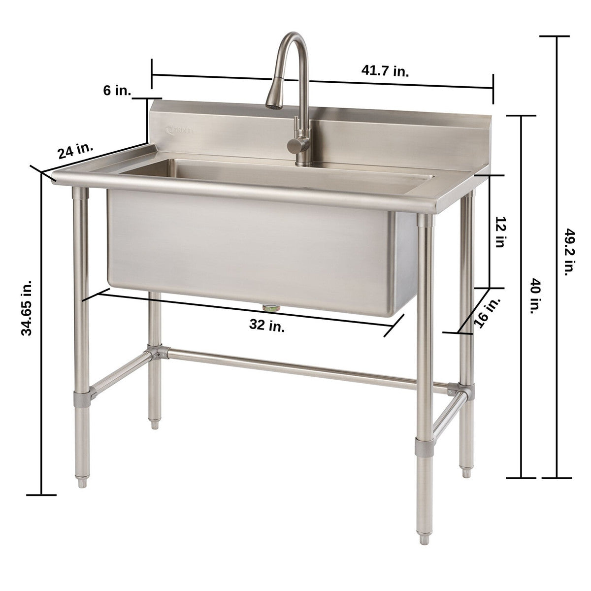 Trinity 32x16 Stainless Steel Utility Sink NSF w/ Pull-Out 
