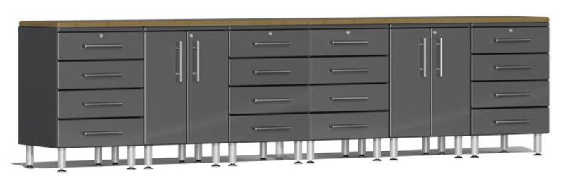 Ulti-MATE Garage 2.0 Series Grey Metallic 8-Piece Workstation Set with Bamboo Worktop
