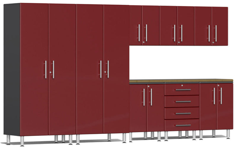 Ulti-MATE Garage 2.0 Series Red Metallic 9-Piece Set with Bamboo Worktop