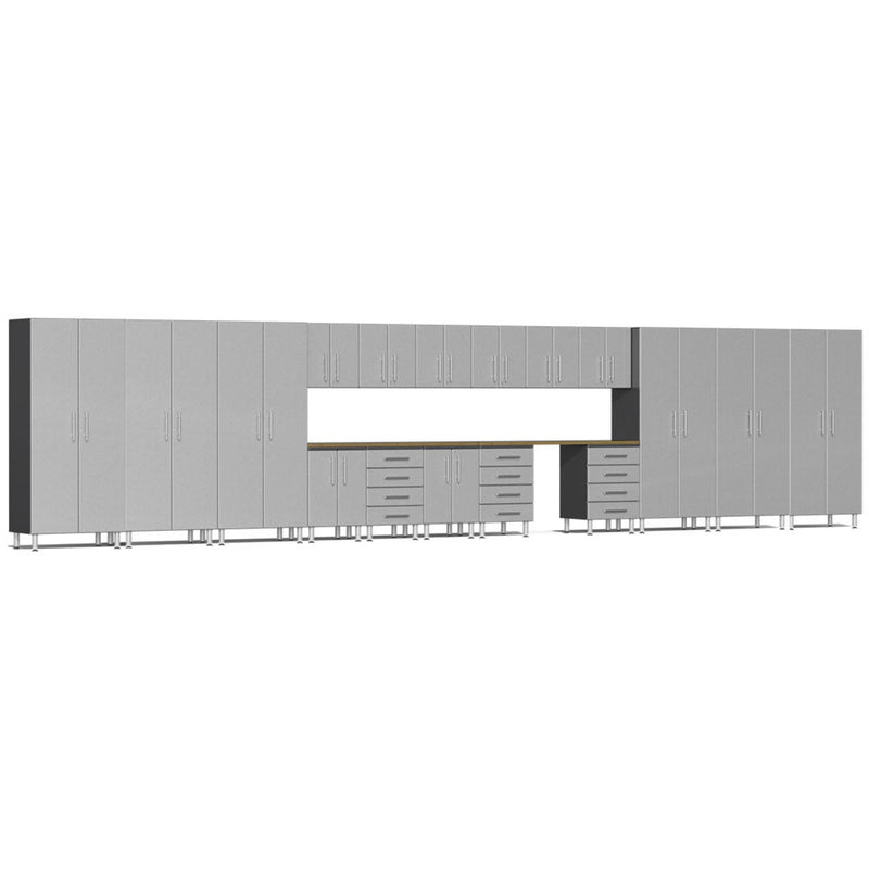 ULTI-MATE Garage 2.0 Series Silver Metallic 19-Piece Set With Bamboo Worktop