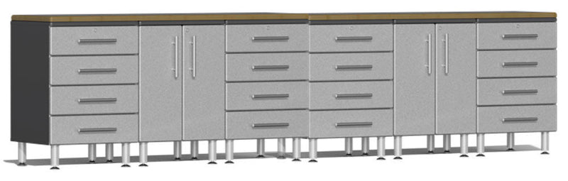 Ulti-MATE Garage 2.0 Series Silver Metallic 8-Piece Workstation Set with Bamboo Worktop